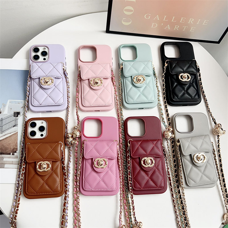 适用iPhone16promax手机壳全包轻奢小众苹果14Pro放卡女款13斜跨15plus链条保护套带口袋