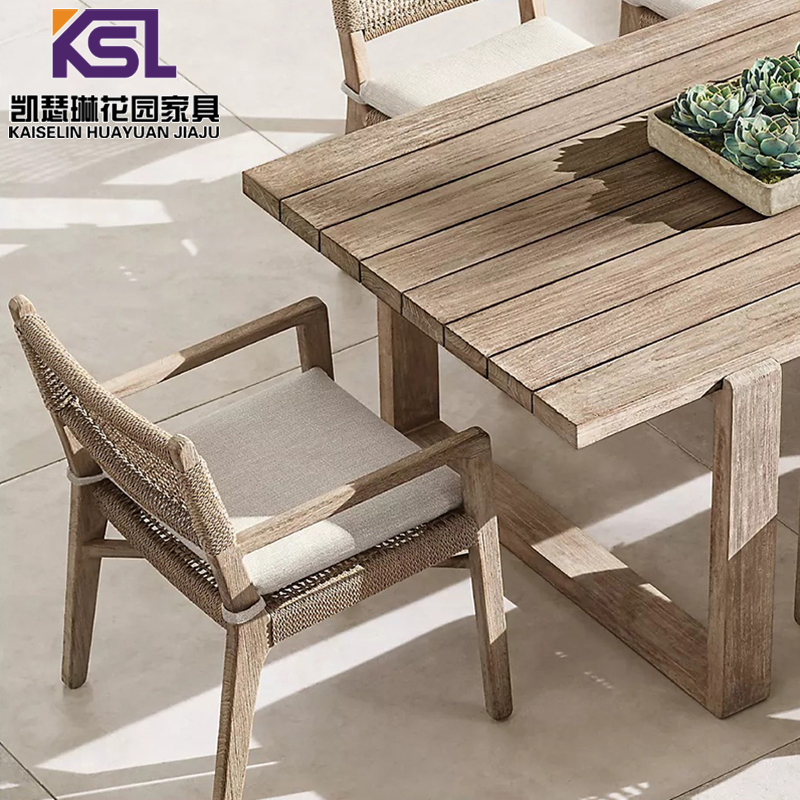 柚木户外桌椅庭院花园实木仿旧桌椅露台院子室外防腐木长餐桌椅