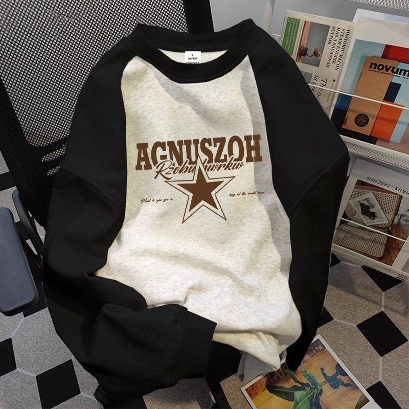 拼接款插肩情侣装卫衣秋冬季新款潮oversize百搭慵懒风高级感外套