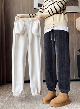 黑色哈伦裤女2025秋冬新款灯芯绒裤子冬季加绒卫裤休闲束脚运动裤