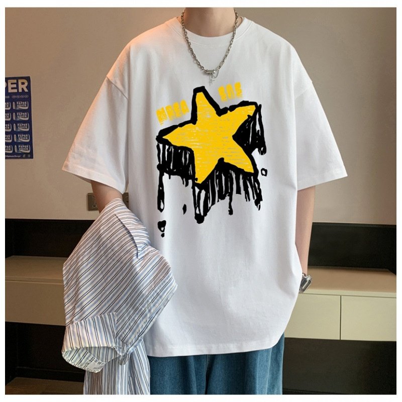 潮牌夏季男士纯棉T恤宽松重磅大码2-300斤学生党青少年休闲短袖衫