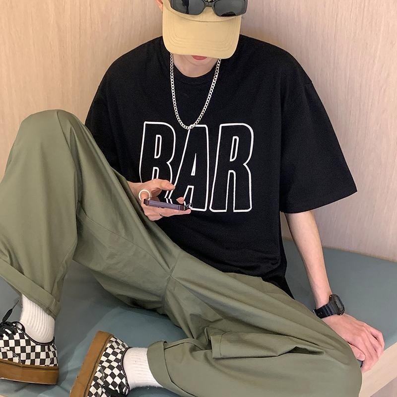 100%纯棉2-300斤夏季短袖T恤男潮牌宽松大码上衣潮流休闲半袖体恤