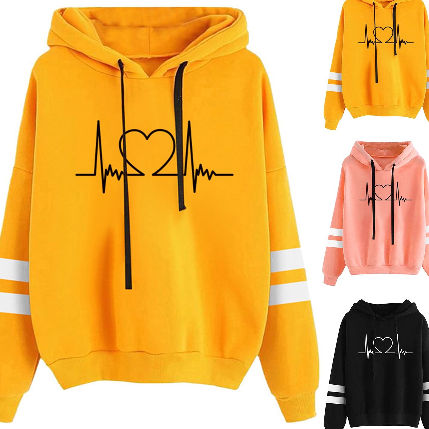 2022欧美亚马逊秋冬新款女装外套印花宽松口袋连帽长袖