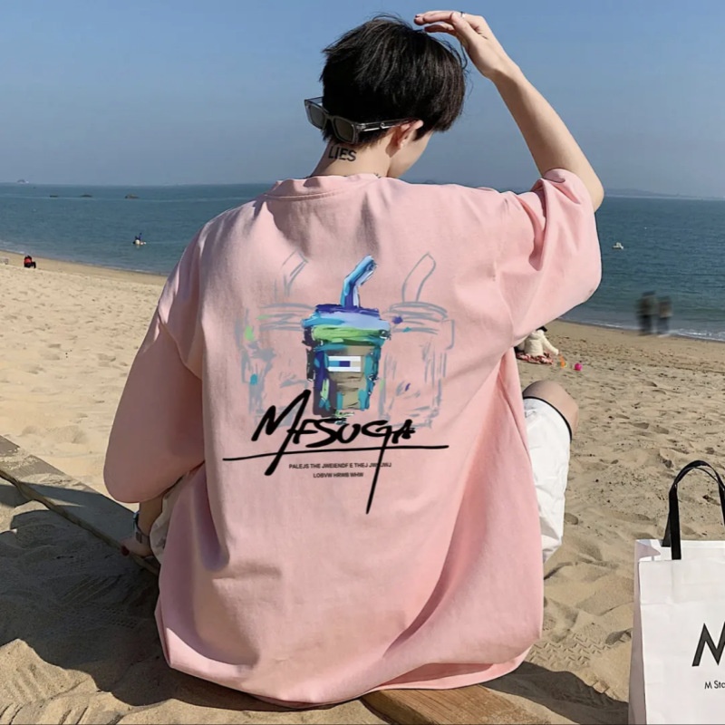 美式大码高街夏季新款韩版短袖T恤男装圆领休闲100%纯棉百搭上衣