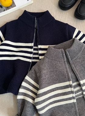 儿童条纹毛衣男童2025春秋新款小童针织开衫柔软宝宝TB外套女洋气