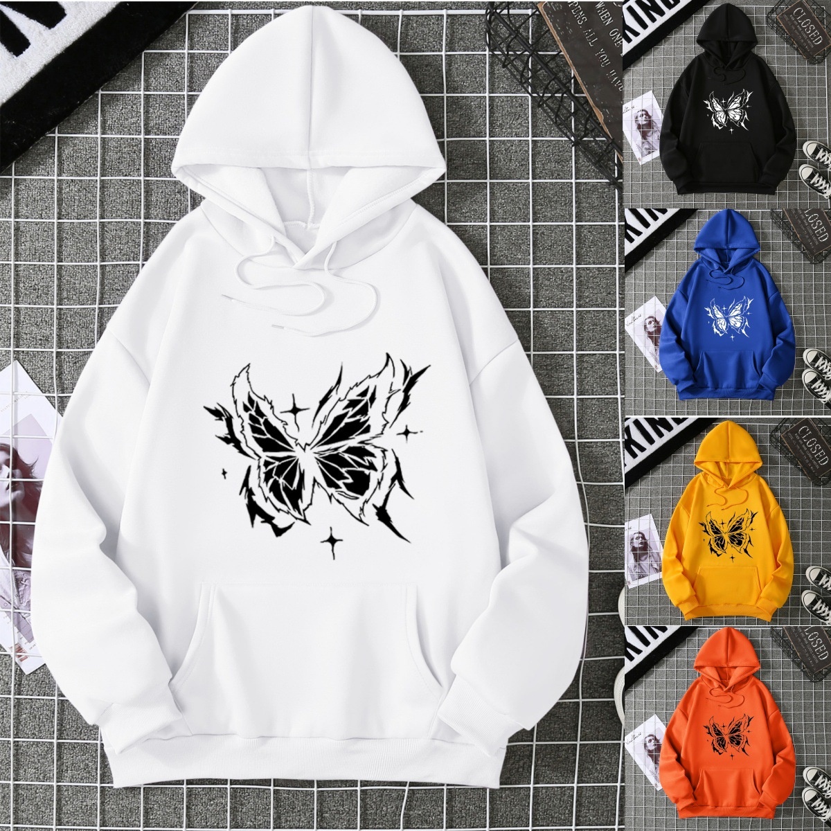 明鑫供应链实拍秋冬加绒女卫衣连帽动物印花卫衣女ins原宿风卫衣