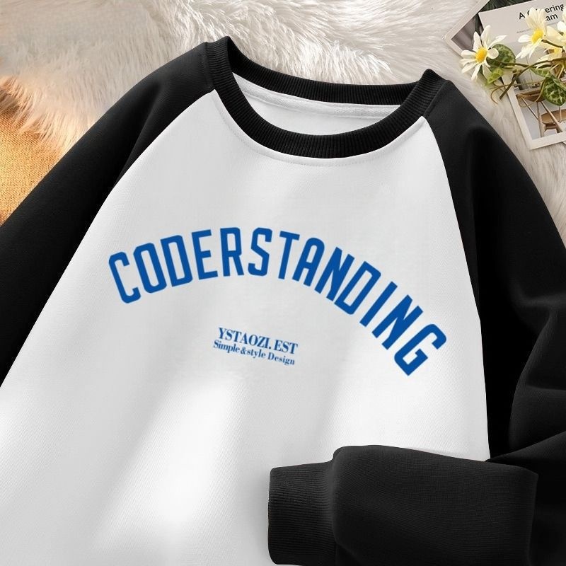 拼接款插肩情侣装卫衣秋冬季新款潮oversize百搭慵懒风高级感外套