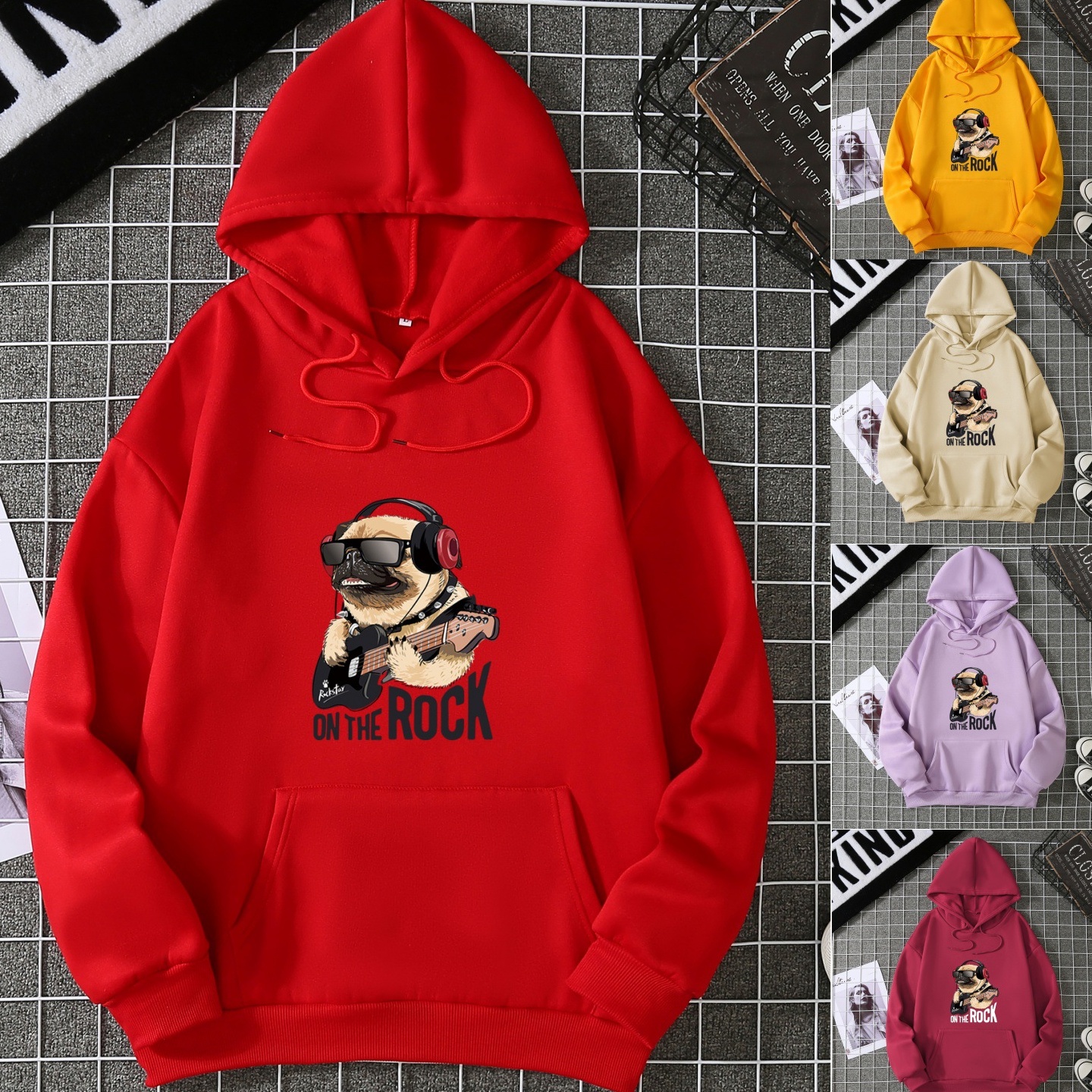 明鑫服饰实拍印花连帽开衫卫衣女春秋宽松百搭ins外套上衣