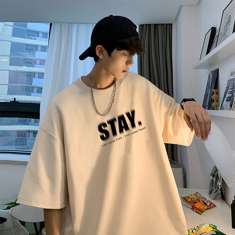 100%纯棉重磅青少年t恤男士夏季宽松2-300斤大码短袖潮牌潮流半袖