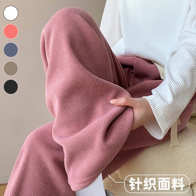 雪尼尔阔腿裤女秋冬2025新款加绒垂感窄版直筒运动休闲灯芯绒裤子