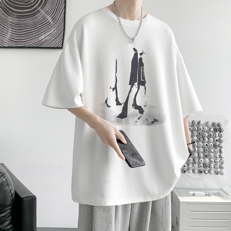 大码夏季纯棉短袖T恤学生宽松新款半袖男士ins港风圆领t恤上衣