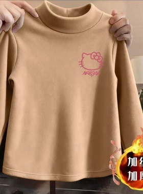 男女童加绒加厚打底衫秋冬款半高领长袖T恤保暖内搭一体绒上衣潮