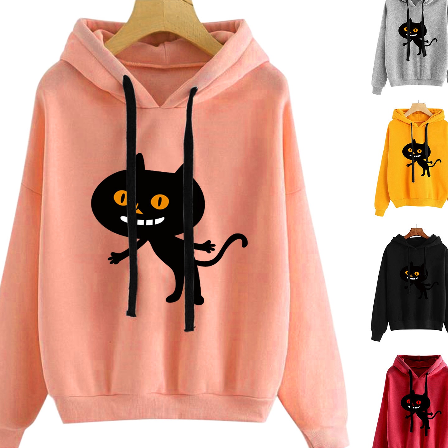 欧美独立站跨境2024新款潮流女卫衣万圣节主题印花长袖连帽上衣