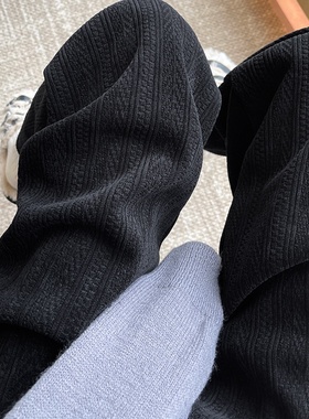 黑色阔腿裤女2025新款春秋垂感慵懒风宽松小个子雪尼尔针织休闲裤