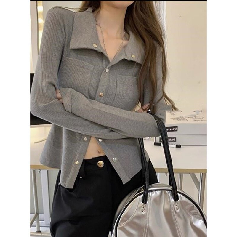 纯欲polo领长袖T恤女秋季2025新款设计感辣妹修身内搭打底衫上衣