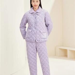 flossy弗劳思女士冬季加绒三层加厚时尚保暖家居服套装B33D273