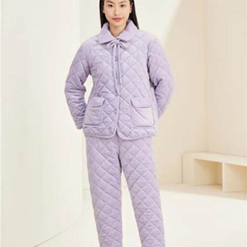 女士三层加厚夹棉素色家居服