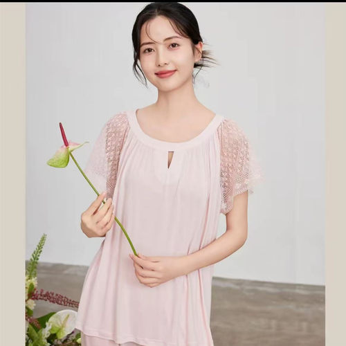 flossy春夏莱赛尔短袖九分裤睡衣