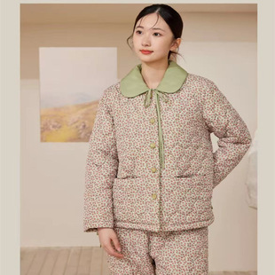 flossy弗劳思女士冬季三层加绒轻羽绵加厚保暖家居服套装34D213