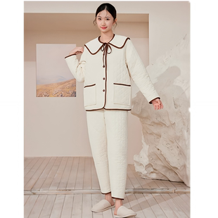 弗劳思女士冬季加绒三层加厚保暖时尚家居服套装34Q227泡泡棉新款