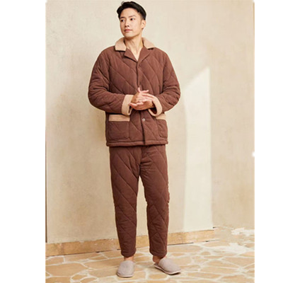 男士冬季加绒三层加厚保暖家居服