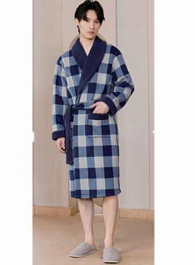 弗劳思男士秋冬印花复合绒加厚保暖家居服套装94F257 睡袍新款