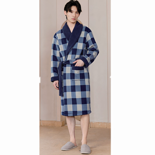 弗劳思男士秋冬印花复合绒加厚保暖家居服套装94F257 睡袍新款