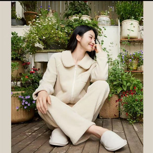 弗劳思女士秋冬珊瑚绒复合绒保暖时尚家居服套装34E202新款2025