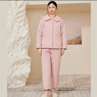 flossy弗劳思女士冬季三层加绒时尚加厚保暖家居服套装34D229