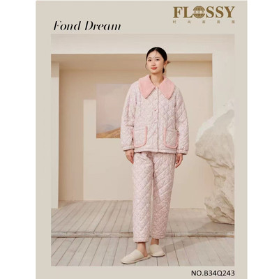 flossy弗劳思女士冬季加绒三层加厚保暖家居服套装34Q243新款