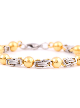 欧美新款复古圆铁球钛钢男士个性潮男环扣手链 简约男士手链