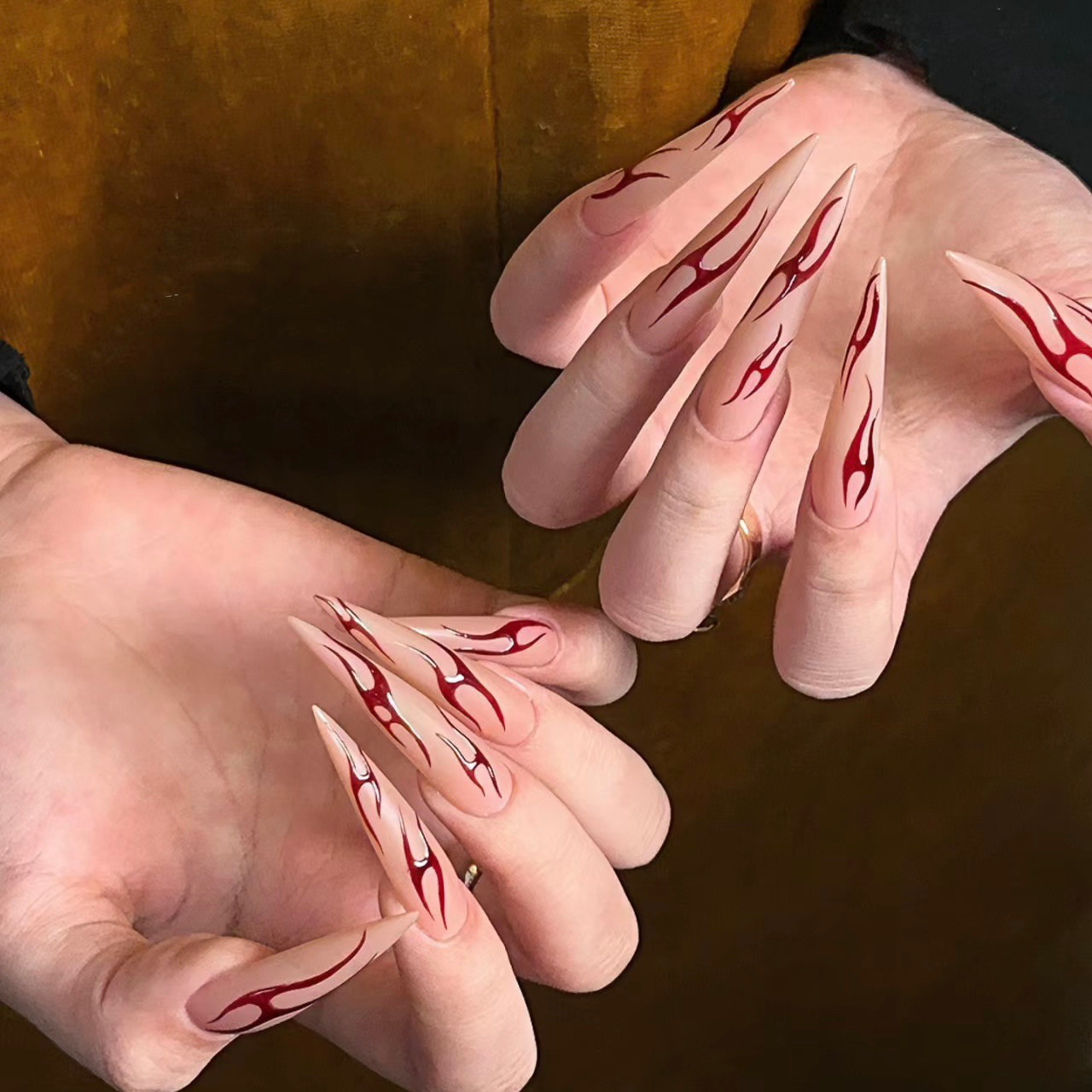 elsanail火焰加长款尖形穿戴甲欧美风跨境辣妹清冷感假指甲美甲片