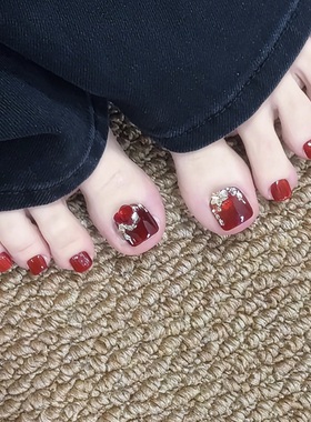 ElsaNail鲜红色猫眼超显白高级感脚趾甲贴孕妇可穿戴甲片美甲成品