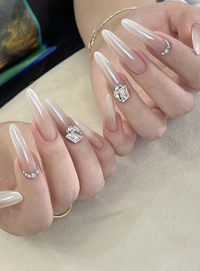 Elsanail手工定制穿戴甲贴片假指甲魔镜珍珠粉光疗可拆卸成品美甲