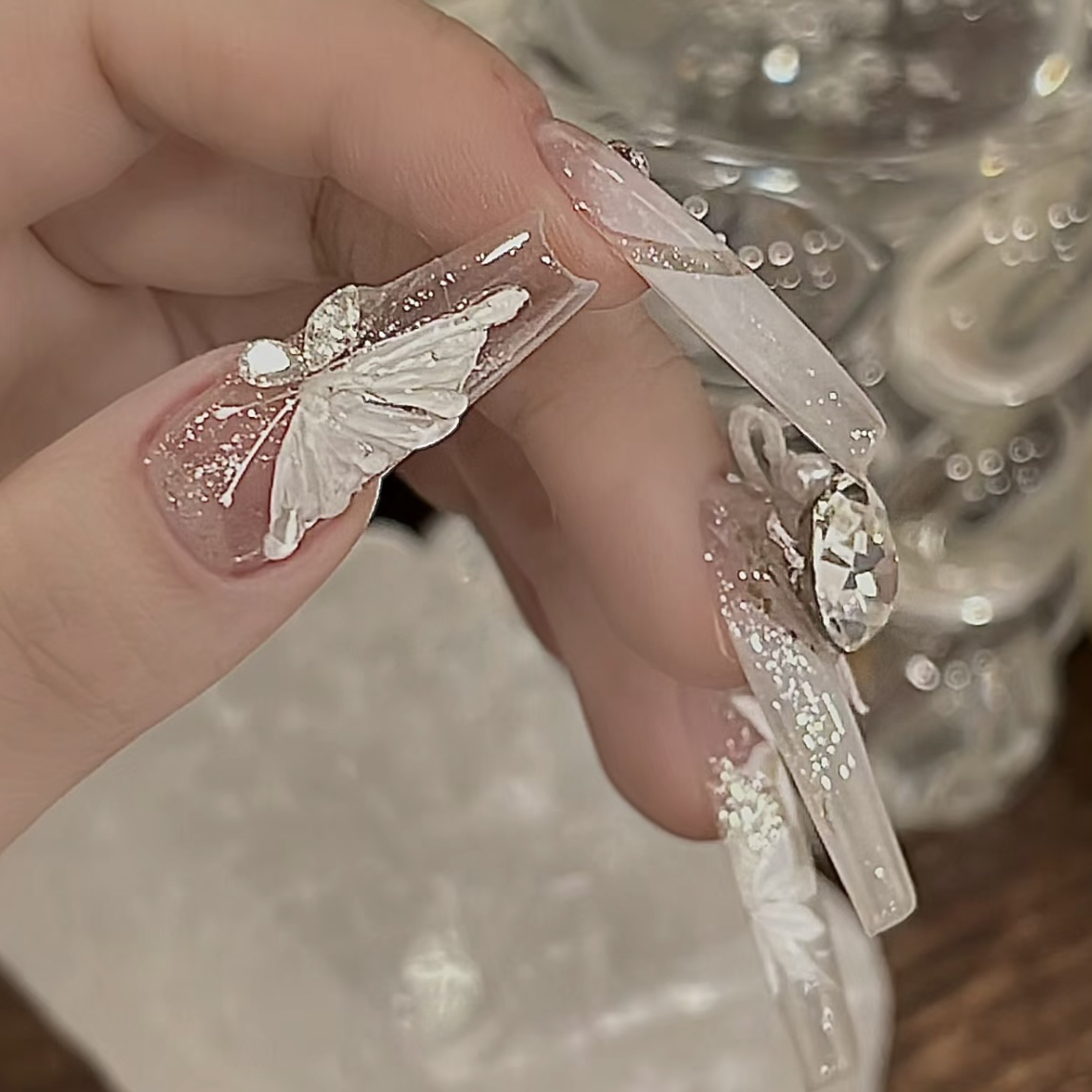 Elsanail蝶之語(yǔ)高級(jí)美甲可拆卸穿戴甲片奢華爆閃美甲溫柔氣質(zhì)美甲