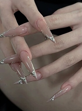 ElsaNail高级法式金属碎闪钻手工穿戴甲美甲贴片可拆卸辣妹假指甲