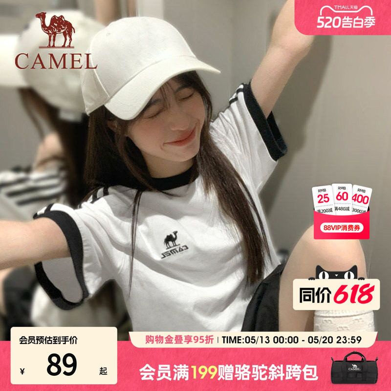 骆驼T恤女款纯棉短袖宽松复古运动风百搭休闲上衣