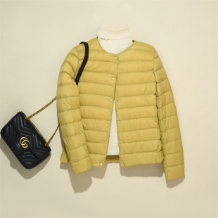 白鸭绒秋冬季轻薄羽绒服女短款内胆无领轻便小个子校服内搭圆领超