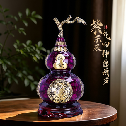 铜葫芦摆件紫气东来四神兽葫芦开口空心福禄家居客厅店铺开业送礼