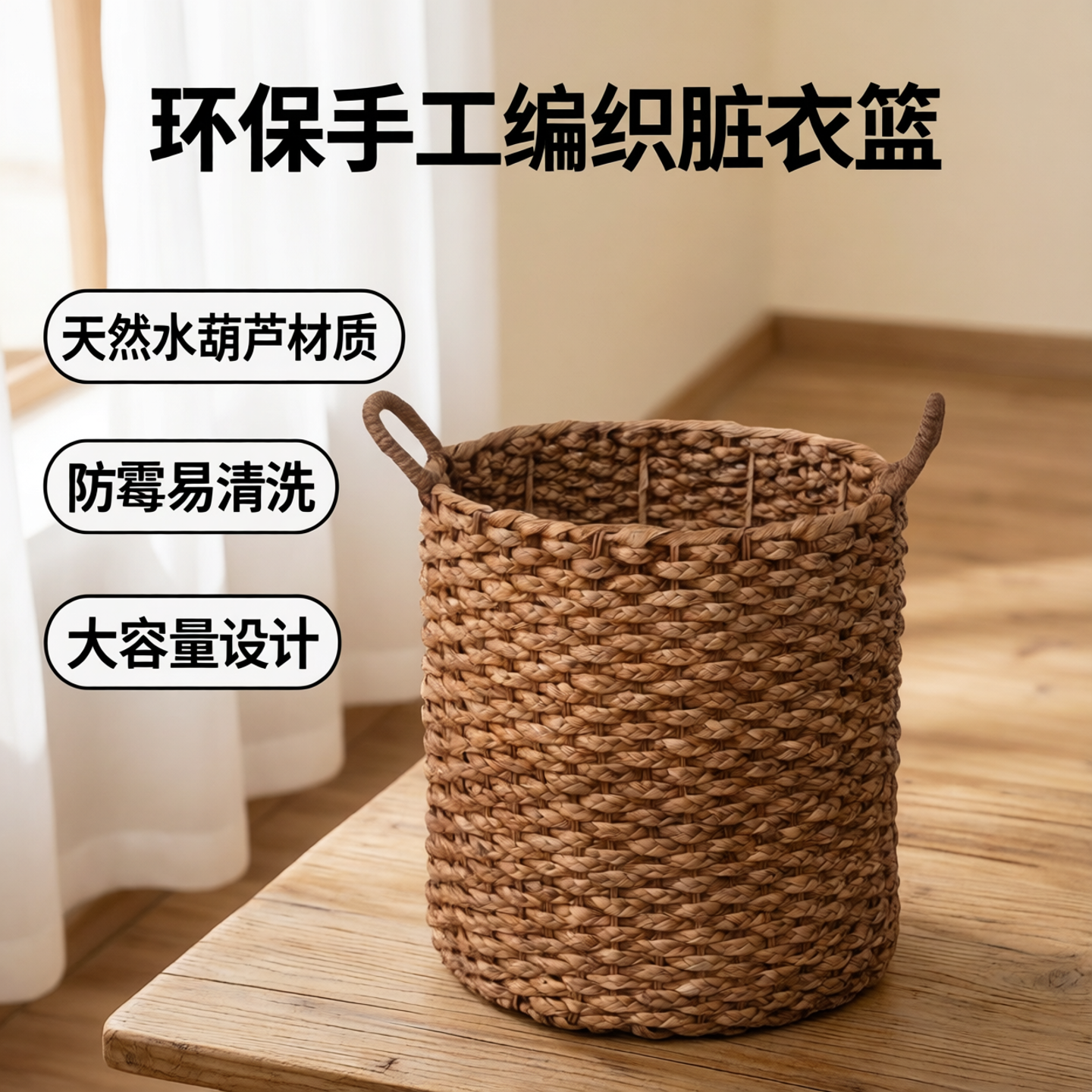 高颜值水葫芦手工草编脏衣篮家用卫生间洗衣篮子玩具杂物收纳篮筐