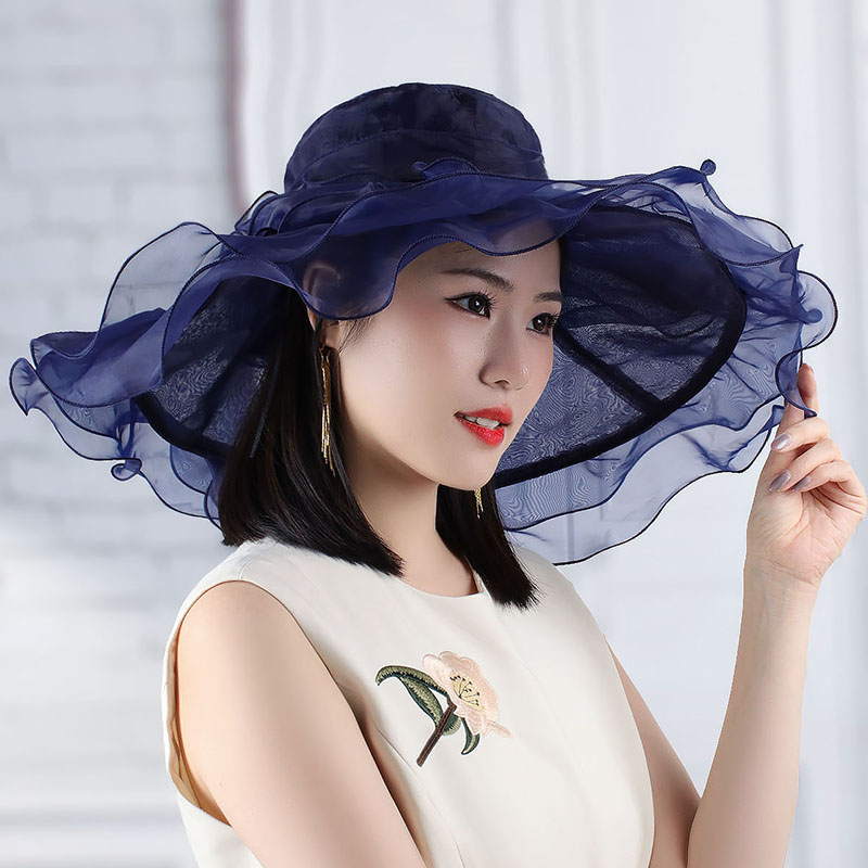 时尚新款夏季女士防晒帽薄款纯色大沿遮阳帽复古户外中老年沙滩帽