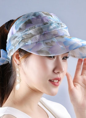 帽子女韩版时尚潮流雪纺印花花朵