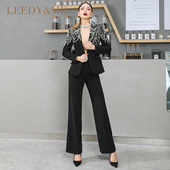 长袖 LEEDY＆ME时尚 套装 直筒裤 年会聚会通勤 深V领收腰手工订珠西装