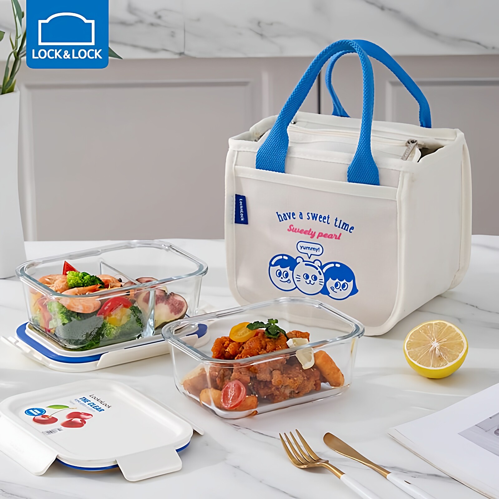 乐扣乐扣玻璃饭盒可微波炉加热餐盒学生上班族保鲜盒分隔型便当碗