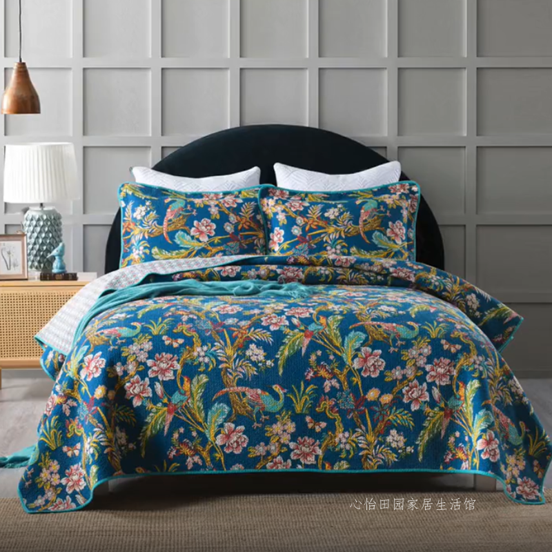 出口美式双面全棉高档床盖三件套韩国绗缝被欧式夹棉加厚纯棉床单