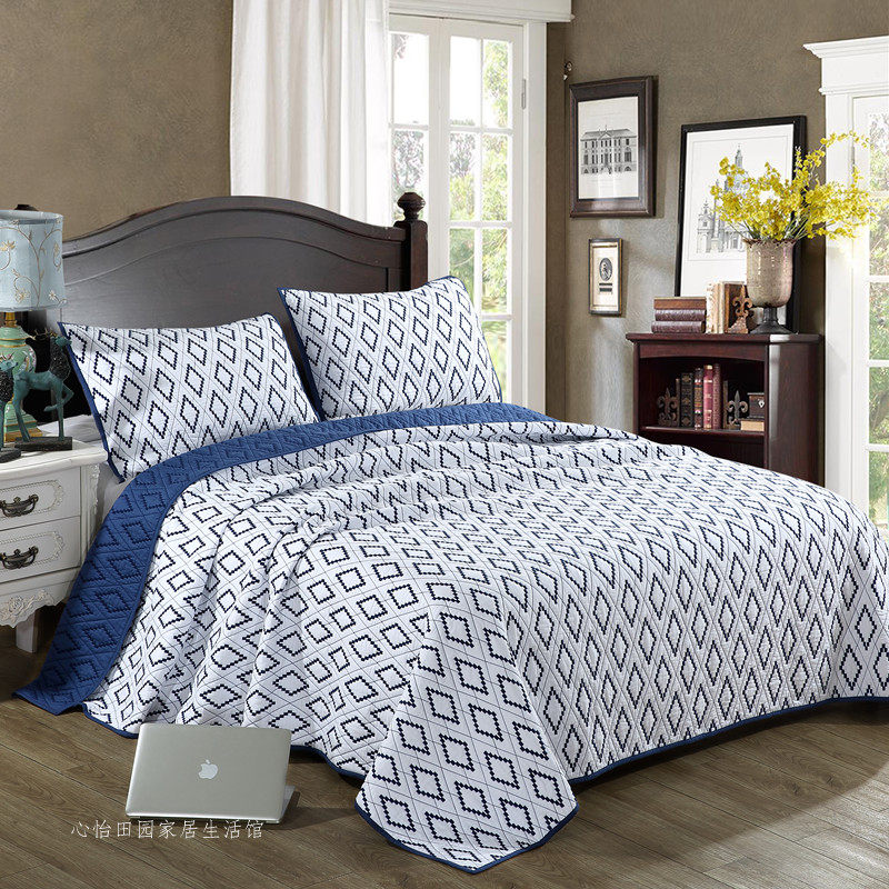 双面纯棉美式绣花韩国床盖轻奢高级欧式绗缝被三件套四季通用床单