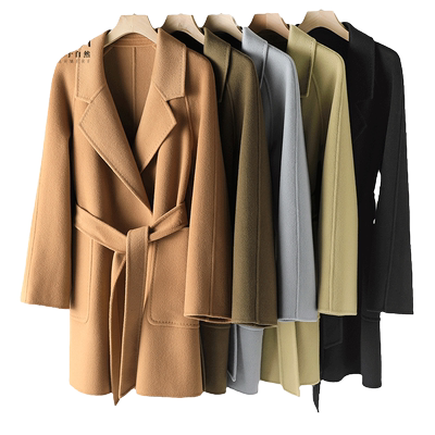 贝源小个子短款系带双面羊绒大衣