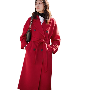 贝源红色双面羊绒大衣女中长款2025新款本命年结婚毛呢外套101801