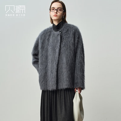 贝源小个子灰色短款双面羊绒大衣