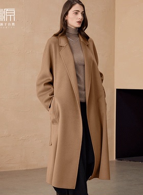 贝源M家labbro驼色双面羊绒大衣女中长款浴袍款纯山羊绒毛呢外套